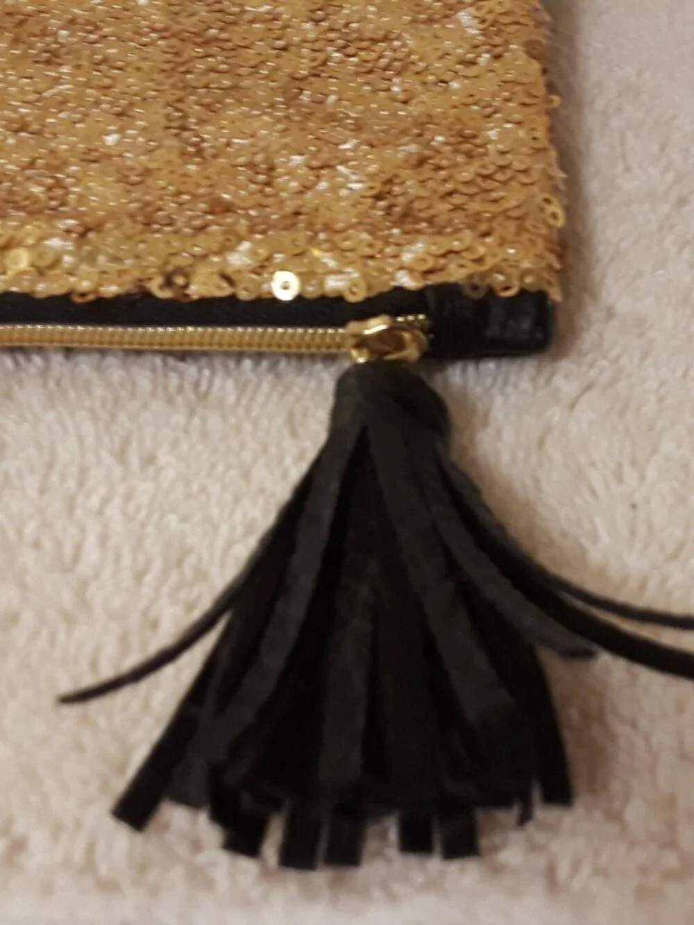 Set of 2 Ipsy Metallic Cosmetic Bags: Gold Sequin Black Tassel & Silver Aqua